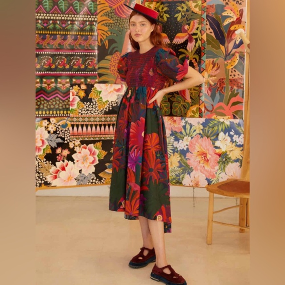 FARM Rio Bird Flowers Midi Dress